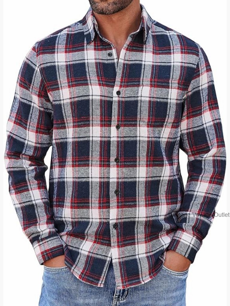 Men's Long Sleeve Flannel Button Down Shirt With Pocket